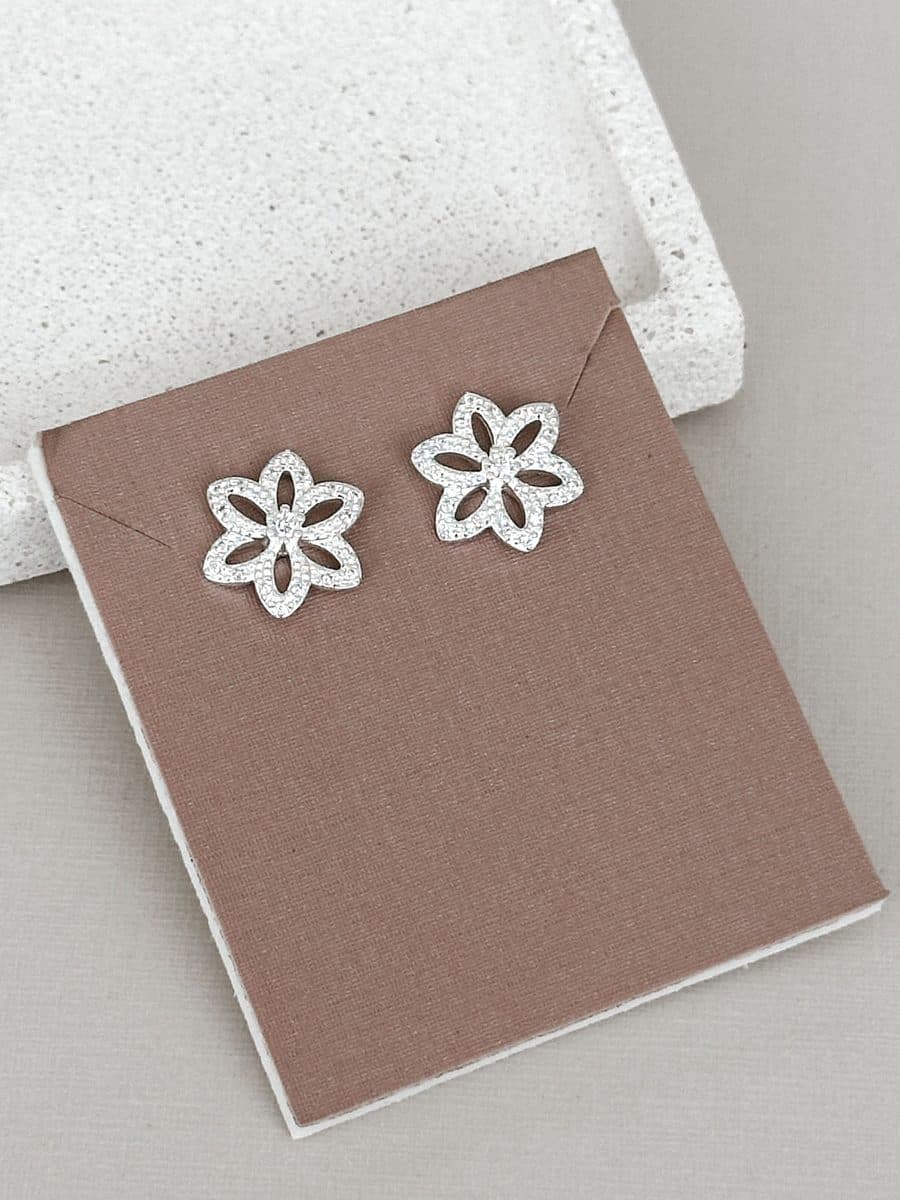 Brinco flor seis pétalas cravejadas