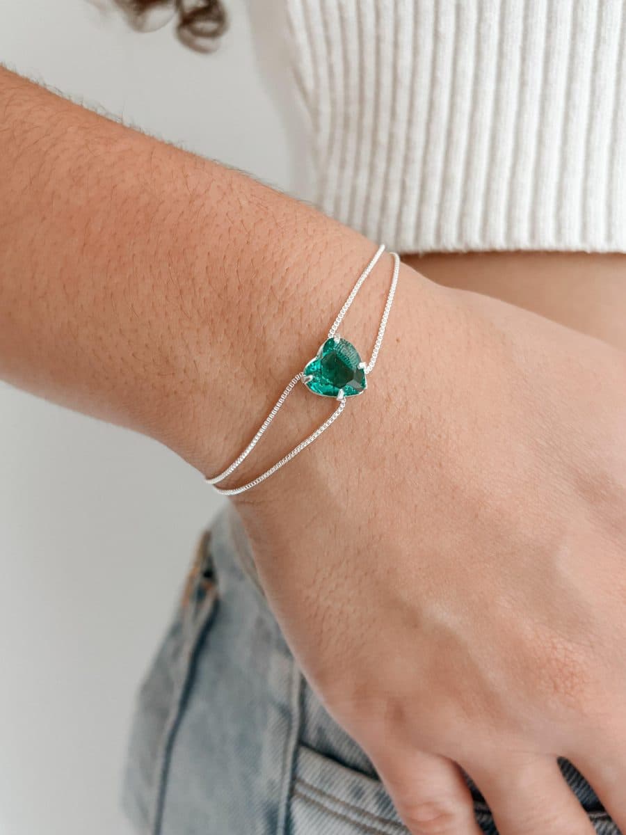 Pulseira coração pedra verde