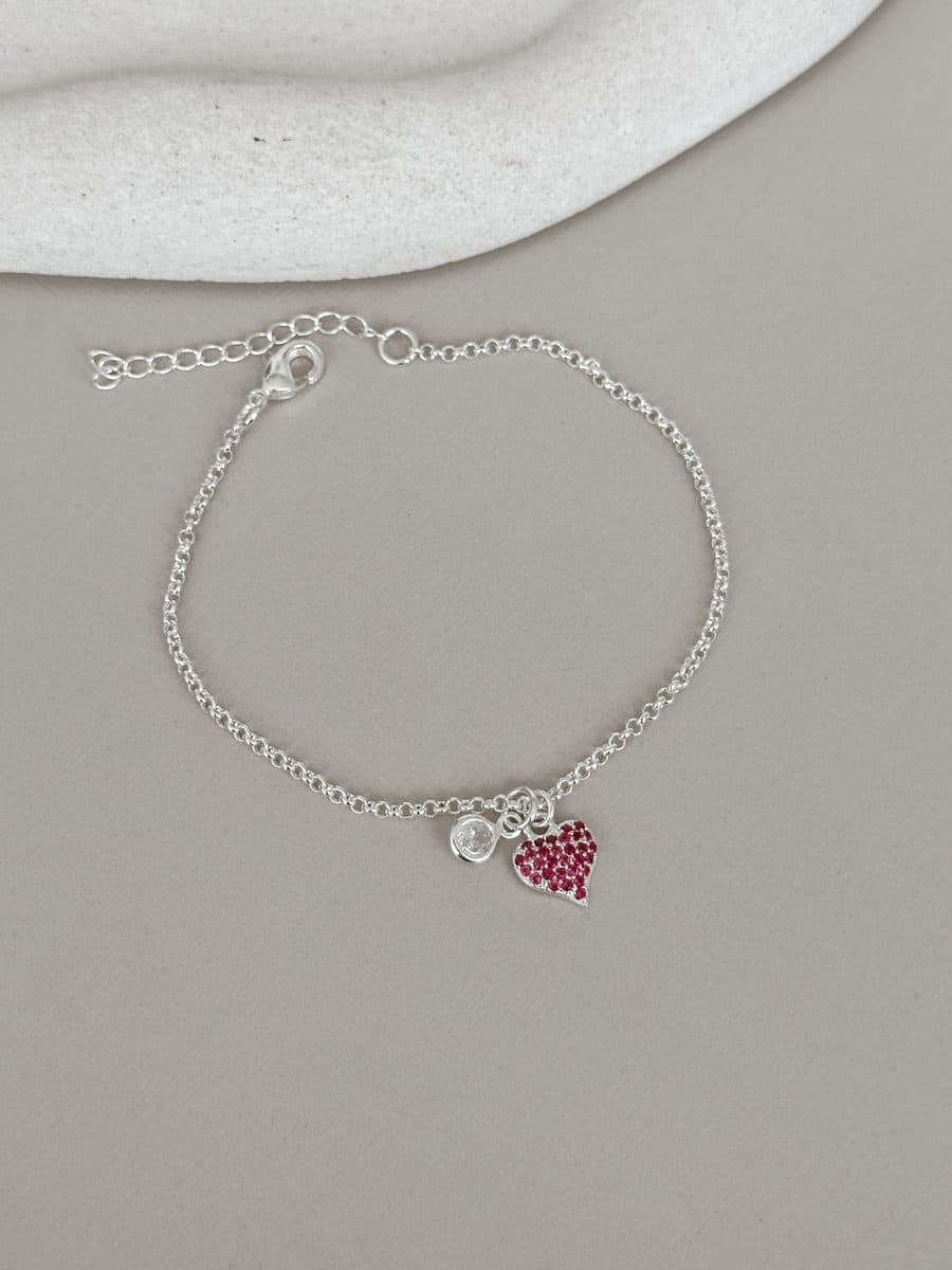 Pulseira com coração rosa cravejado + ponto de luz
