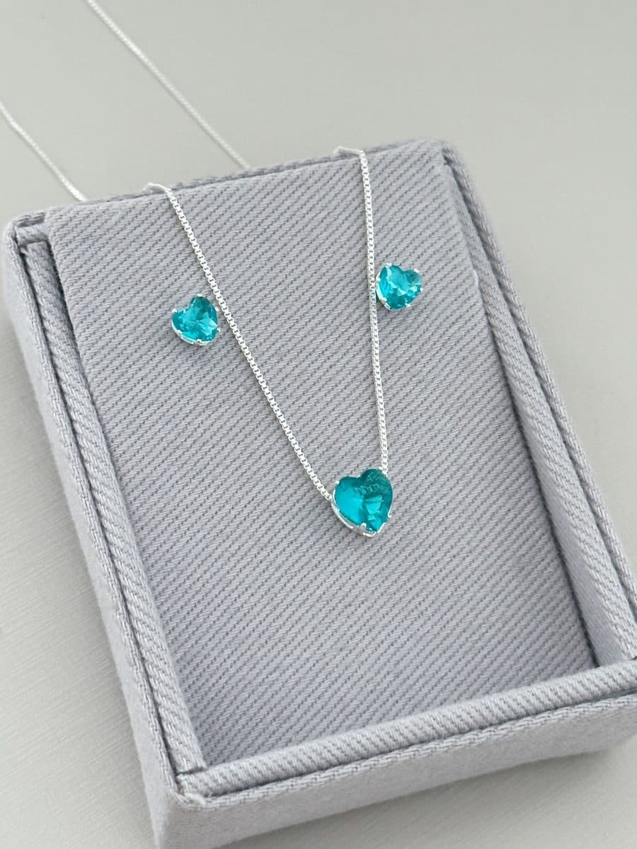 Conjunto colar e brinco turquesa